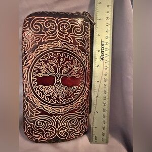 Handmade Leather Wallet With Beautiful Tree of life Engraving .